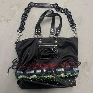 Coach Black and Red Tote Bag with Chain Strap